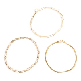 Collection of Three Yellow Gold Bracelets.