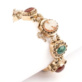 Victorian Multi-Stone, 14k Yellow Gold Slide Bracelet.