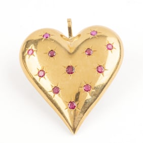 Spaulding Ruby, 18k Yellow Gold Heart Pendant.