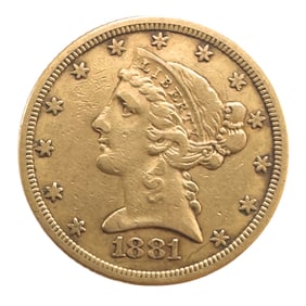 US 1881 $5.00 Liberty Head Gold Coin.