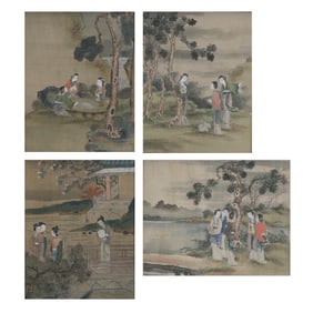 Set of Four Chinese Framed Paintings by Unknown Artist