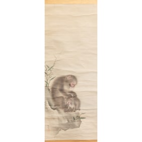 MORI SOSEN: 'Monkeys', Japanese Hanging Scroll