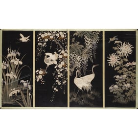 Framed Japanese Embroidery, Birds and Flowers