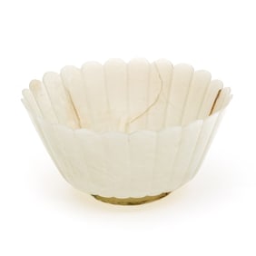 A Chinese Foliated Carved Celadon Jade Bowl