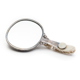 A Silver Filigree Hand Mirror and Jade Mounts
