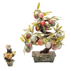 Two Chinese Hardstone Bonsai Trees