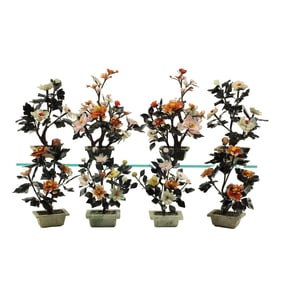 Eight Chinese Jade and Hardstone Trees in Jardinieres