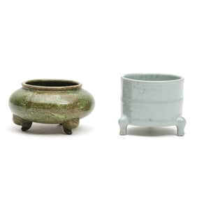 Two Chinese Small Porcelain Tripod Censers