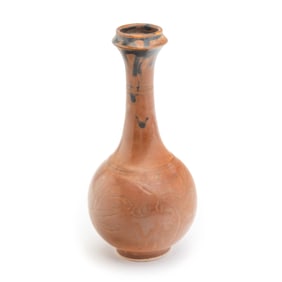 A Chinese Brown Glazed Incised Garlic Head Floral Vase
