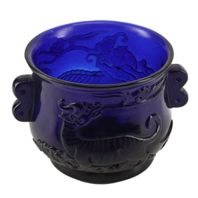 Chinese Blue Peking Glass Brush Pot