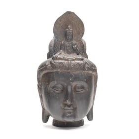 One Chinese Alloy Carving of Guan Yin Head