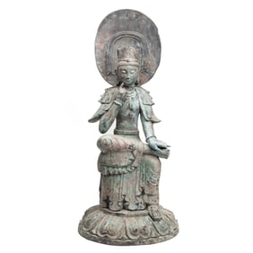 Large Chinese Bronze Alloy Statue of Seated Bodhisattva