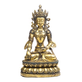 A Large Sino-Tibetan Bronze Statue of Seated Buddha