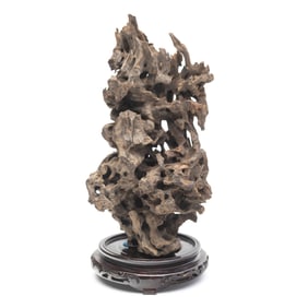 A Chinese Aloeswood Carved Sculpture with Base