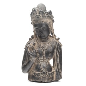 Chinese Jet Stone Carving of Guan Yin Half Body Statue