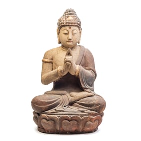 A Large Chinese Wooden Seated Sakyamuni Statue