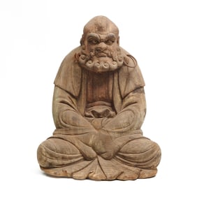 Chinese Carved Wood Seated Figure of Bodhidharma Daruma