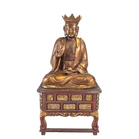 Monumental Chinese Carved Bodhisattva Statue on Table