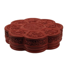 Large Chinese Fluted Cinnabar Box and Cover