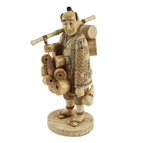 Japanese Carved Bone and Enameled Figure