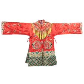 Chinese Red Ground Silk Embroidered Theatrical Robe