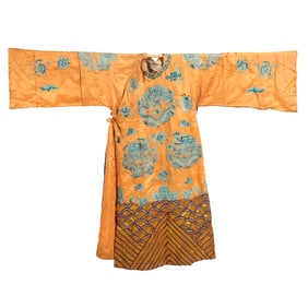 Chinese Orange Ground Silk Embroidered Theatrical Robe
