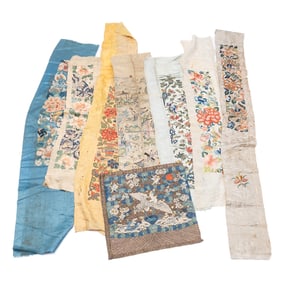 Group of Eight Chinese Silk Embroidered Items