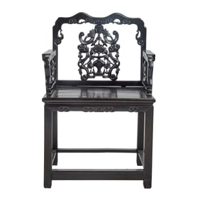A Chinese Carved Hardwood Square Form Armchair