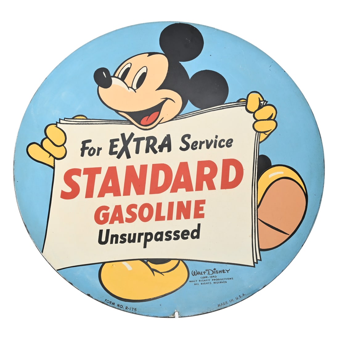 Standard Unsurpassed Gasoline Mickey Mouse Tin Sign (1 of 3)