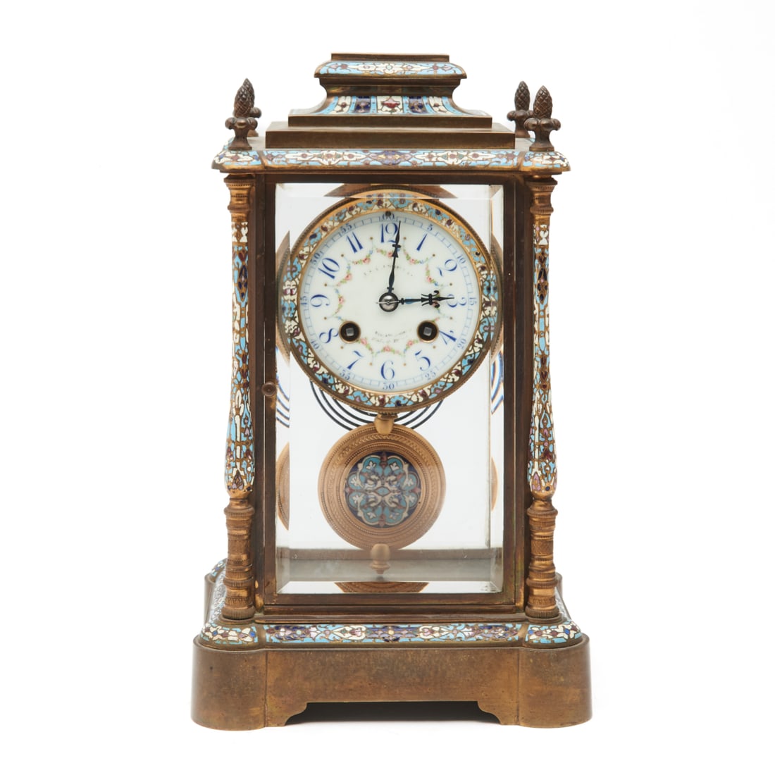 French Japy Freres Brass Cloisonné Mantel Clock (1 of 4)