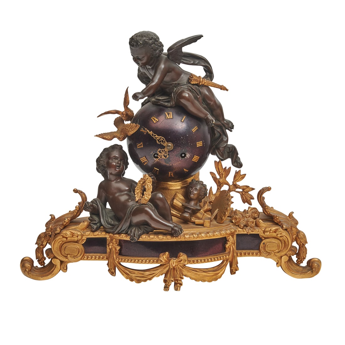 French Deniere Gilt Bronze Figural Mantel Clock (1 of 3)