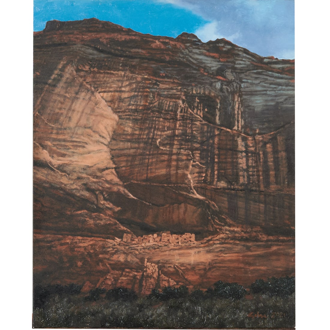 Bradley Giles, Anasazi Ruins of Canyon de Chelly, oil: BRADLEY W. GILES (American/CA, born 1967), "Anasazi Ruins of Canyon de Chelly," 2021, oil on clay board, (approximate dimensions - board: 10 x 8 inches), signed and dated lower right; titled and named