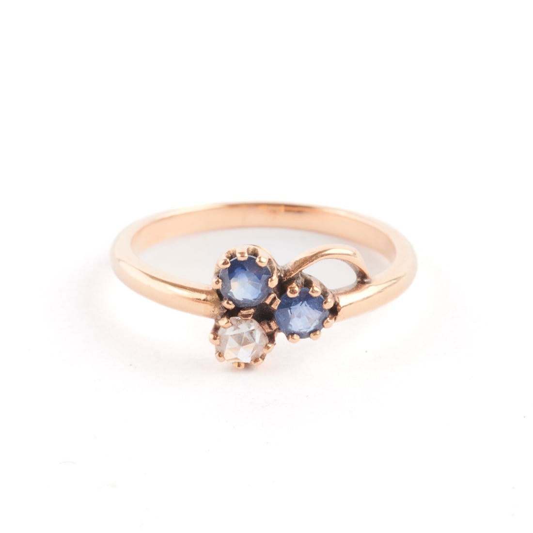 Vintage Sapphire, Diamond, 14k Rose Gold Clover Ring. (1 of 3)