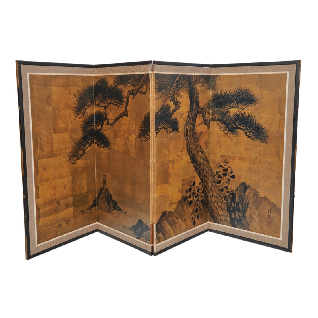 Japanese Kano School Four Fold Screen, Pine and Bird (1 of 5)