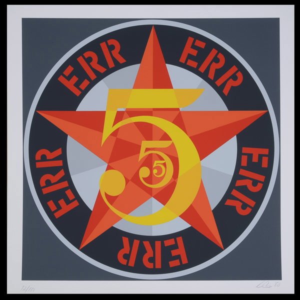 Robert Indiana "5" Print: Robert Indiana "5" Print. Signed and numbered. Dimensions: image measures 2 x 2 feet, frame measures 35 x 35 inches.