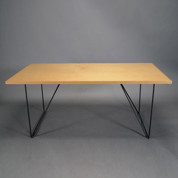 Luther Conover Table, Iron Legs and Maple Burl To: Luther Conover Table, Iron Legs and Maple Burl Top. Circa mid-1950s. Table top dimensions: 89 x 37 inches, height: 29 inches.