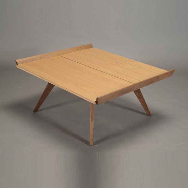 George Nakashima Square Wood Coffee Table: George Nakashima Square Wood Coffee Table. George Nakashima square wood coffee table with split, solid hickory split top with walnut legs and edge. Dimensions: 38.25 inches in width, 34.25 inches in d