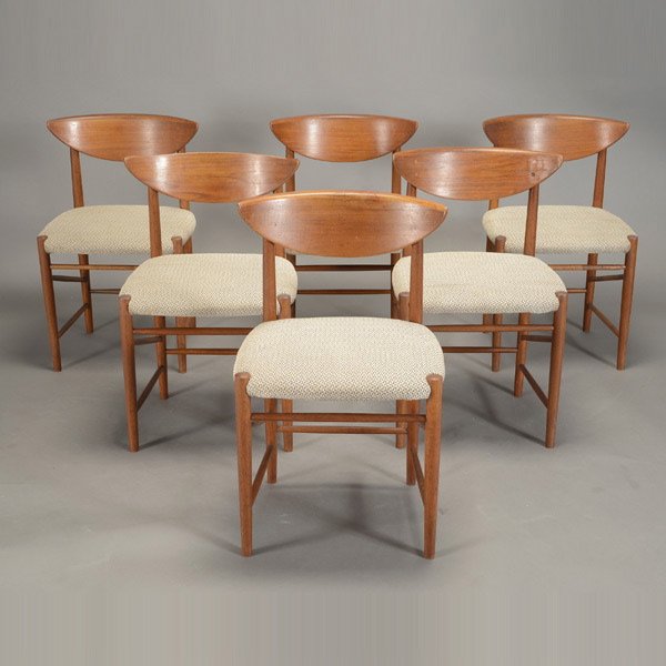 Set of Six Dining Chairs Designed by Peter Hvidt: Set of Six Dining Chairs Designed by Peter Hvidt. Produced in the mid-50s. Dimensions: 28.75 inches in width, 20 inches in diameter, 30 inches in height.