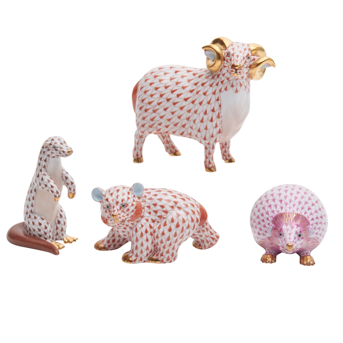 Four Herend Porcelain Fishnet Animal Figures. (1 of 4)