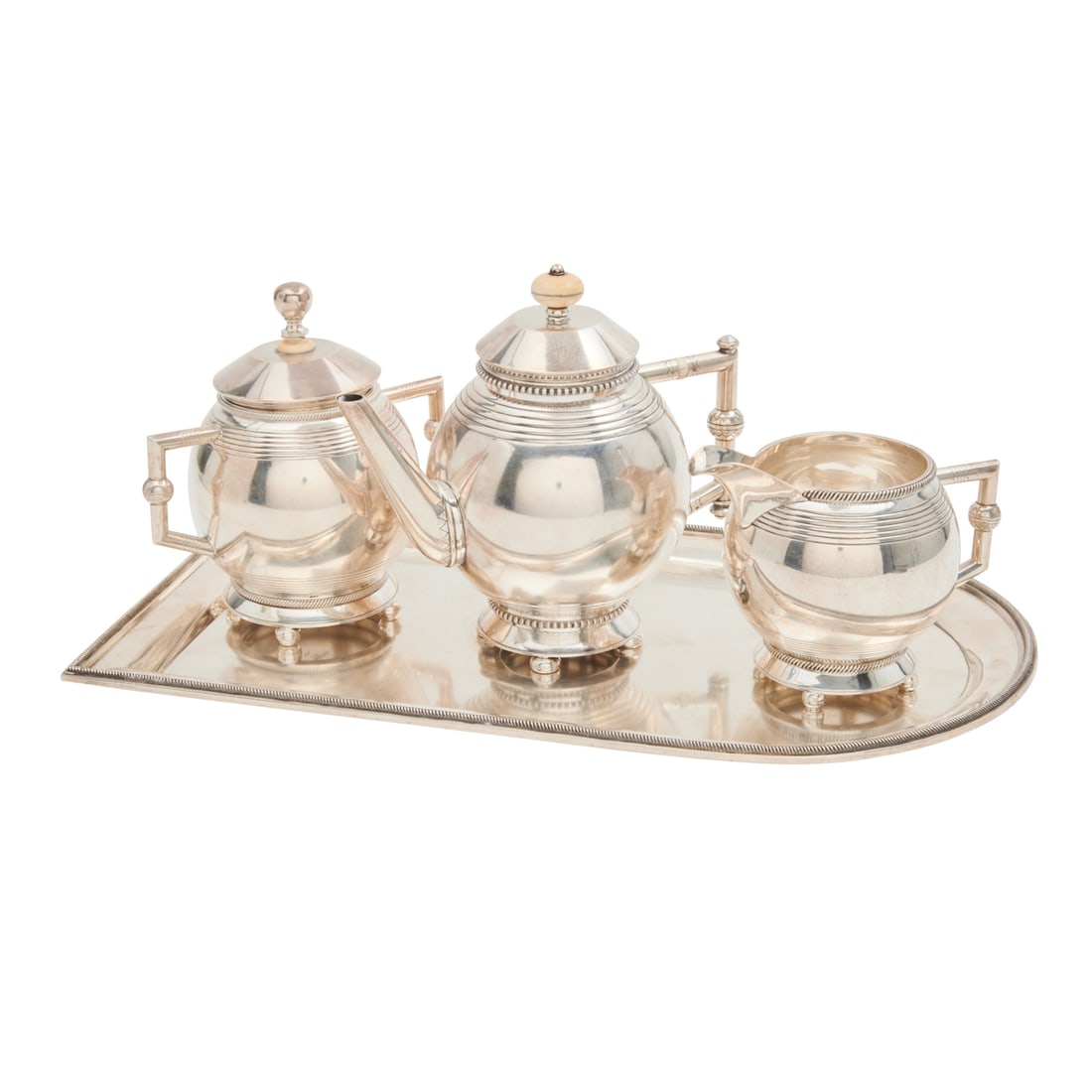 Russian Aesthetic Movement Assembled Silver Tea Set (1 of 6)
