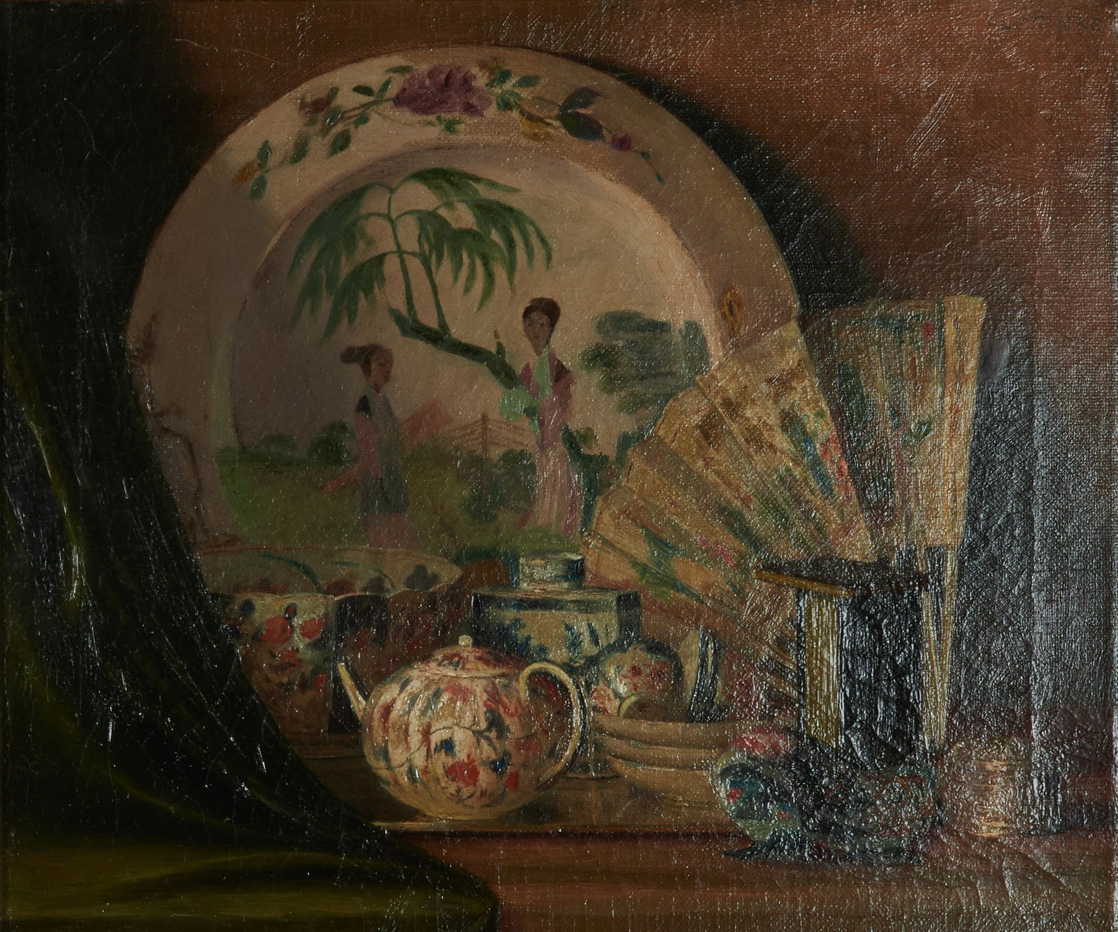 American School, Still Life of China Dish Set, oil (1 of 4)