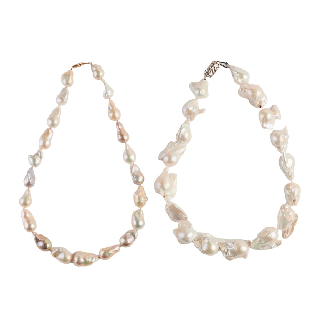 Two Baroque Cultured Pearl, Silver, 14k Gold Necklaces. (1 of 5)