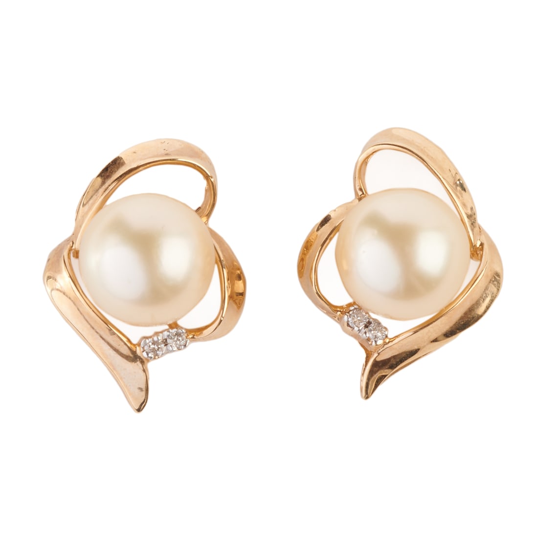 Pair of Cultured Pearl, Diamond, 14k Gold Earrings. (1 of 4)