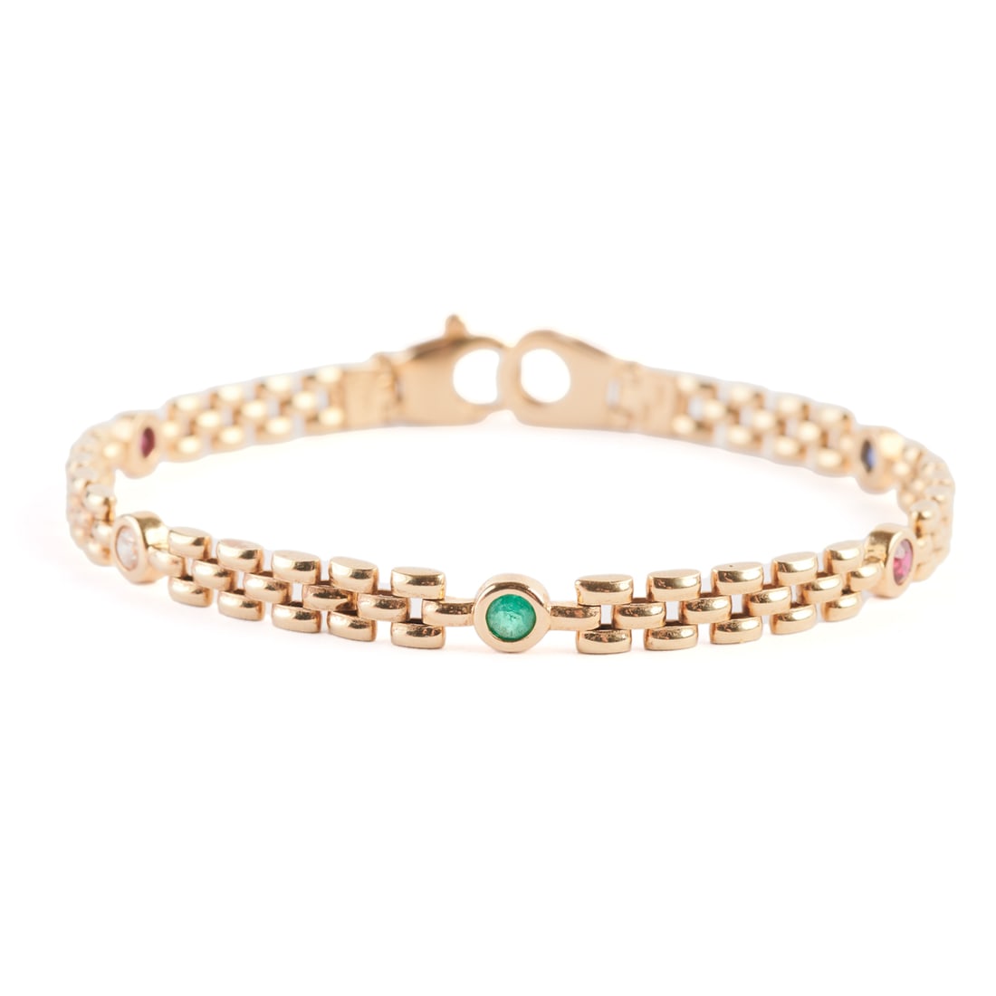 Diamond, Ruby, Sapphire, Emerald, 14k Gold Bracelet. (1 of 3)