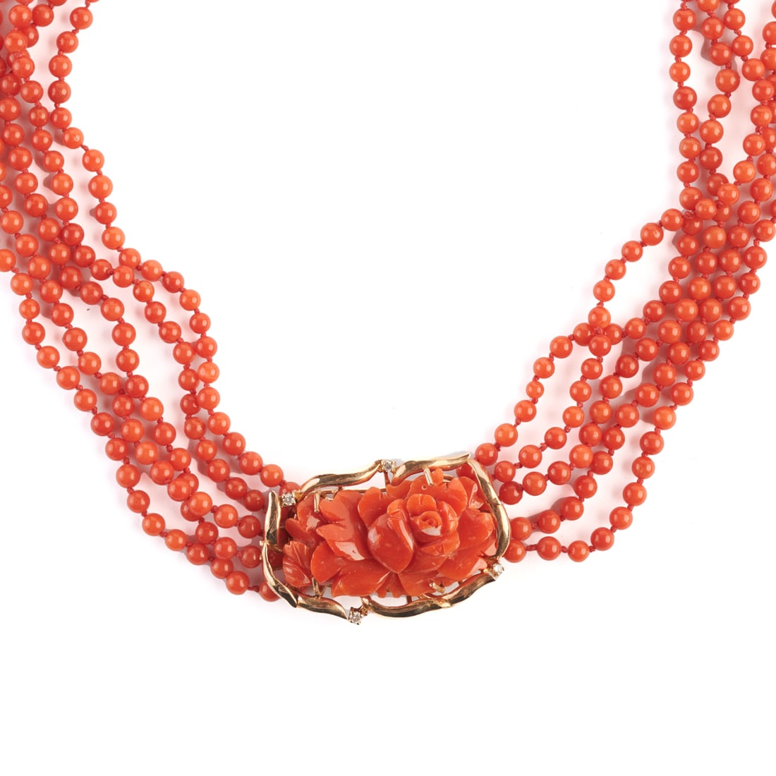 *Coral, Diamond, 14k Yellow Gold Necklace. (1 of 3)