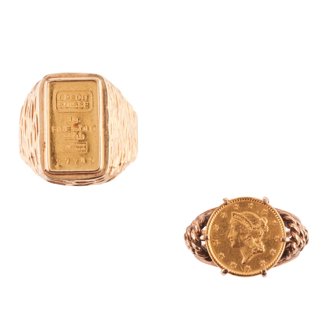 Two Gold Coin, Ingot, 14k Yellow Gold Rings. (1 of 4)