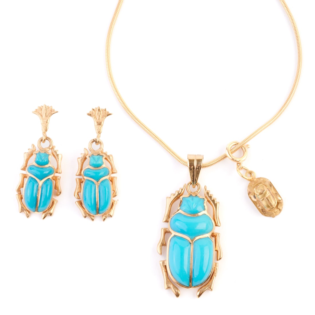Egyptian Turquoise Scarab, 18k Gold Jewelry Suite. (1 of 5)