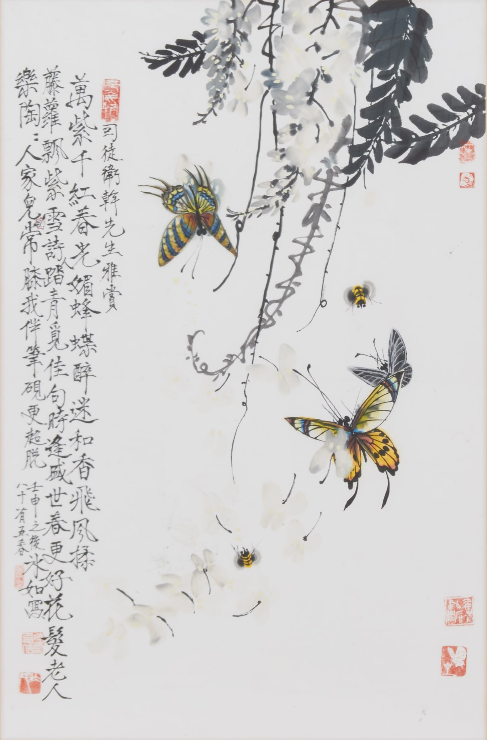 WANG BINGRU: 'Butterflies' Scroll Panel and Calligraphy (1 of 4)