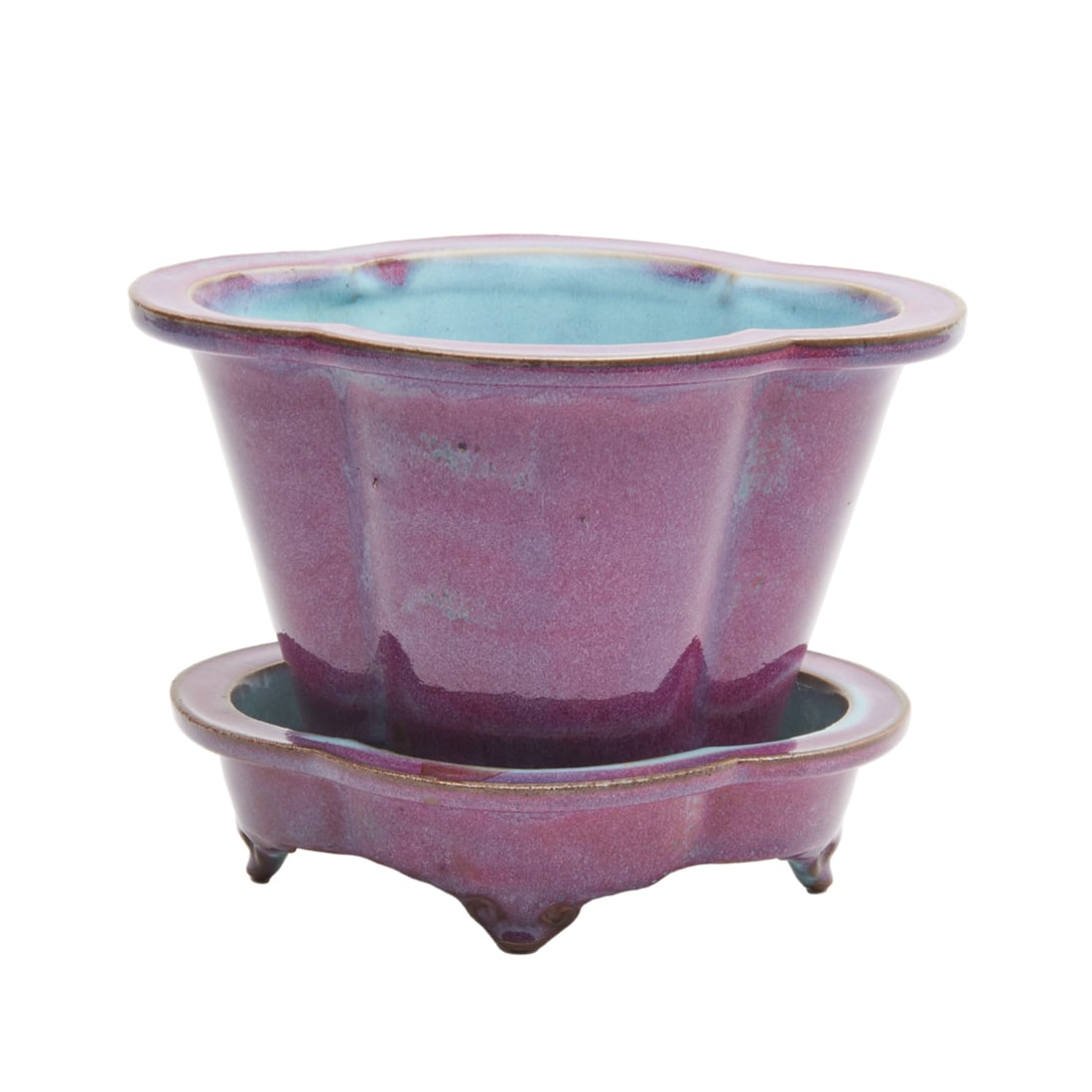 Chinese 'Jun' Purple Glazed Bulb Planter and Stand (1 of 3)