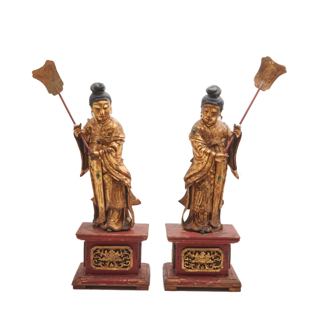 Pair of Ming Dynasty Style Moon Goddess Gilt Wood Statues. (1 of 3)